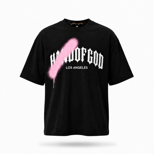 Overspray Signature Oversized Tee - Black/Baby Pink